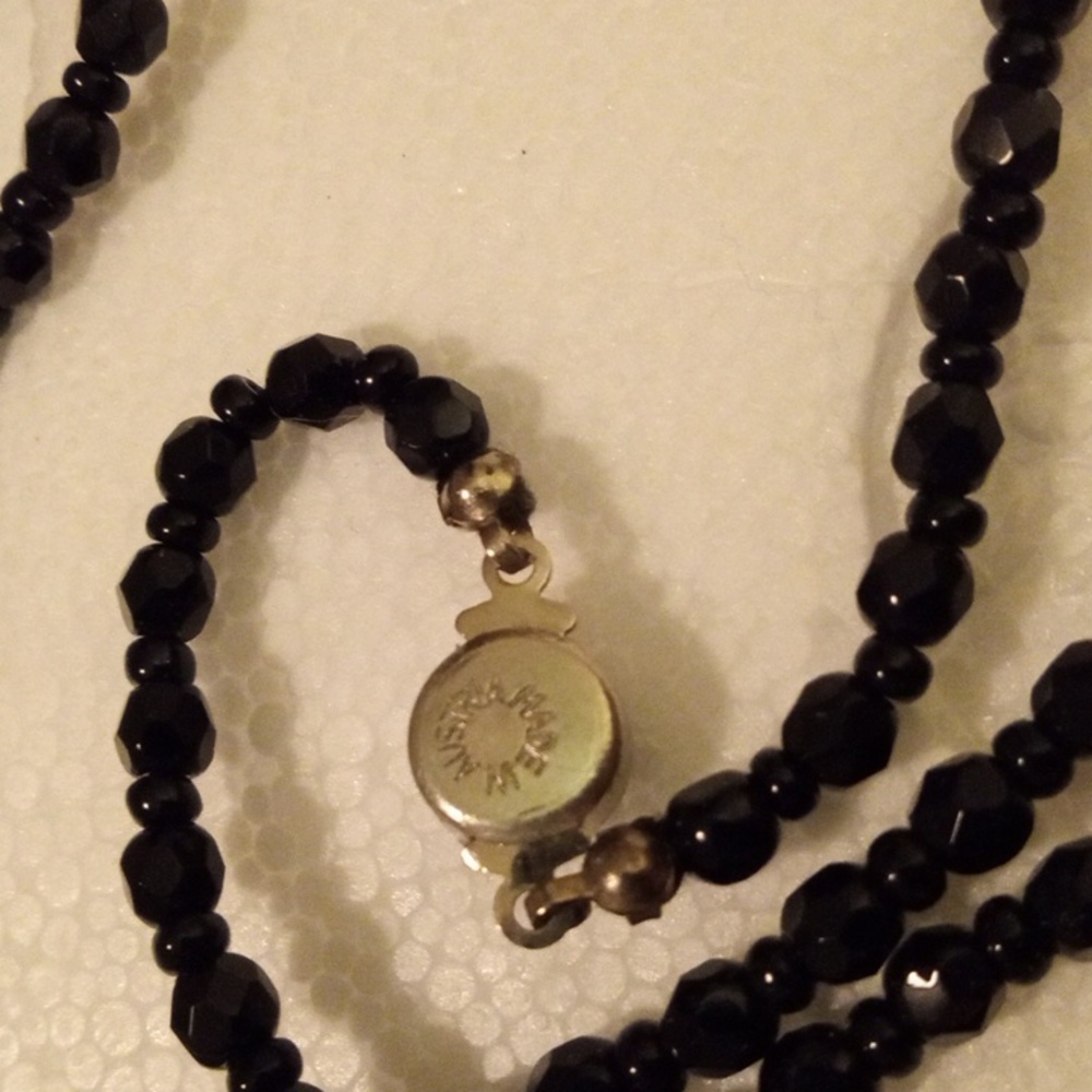Austrian Glass Black Beaded Necklace 26" - Picture 2 of 4